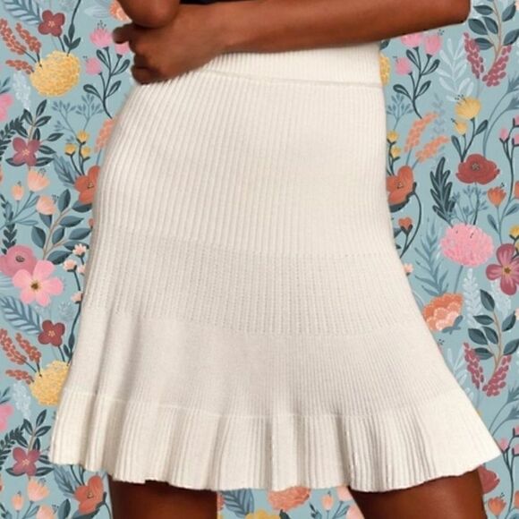 NEW Free People Cream Solid Gold Ribbed Knit Skirt - Picture 2 of 15